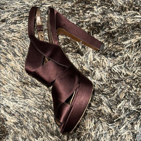 Marni Purple-Brown Satin Strappy Peep Toe Slingback Platform Sandals EU 38.5 - Picture 9 of 9